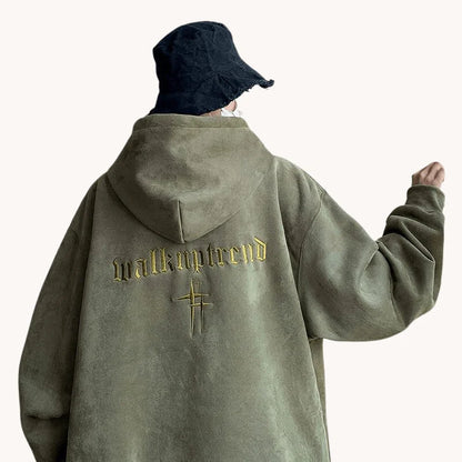 Embroidered Vintage Suede Hoodie